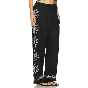 Rails‎ x L*Space Emmie Black Linen Sun Embroidery Drawstring Pants Small Boho